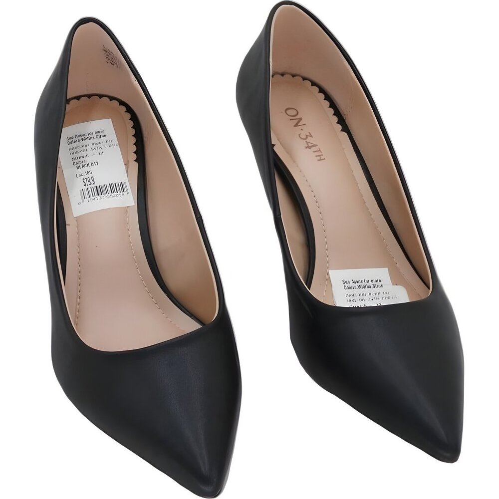 ON 34TH Women's Black Pointed-Toe Leather Heels